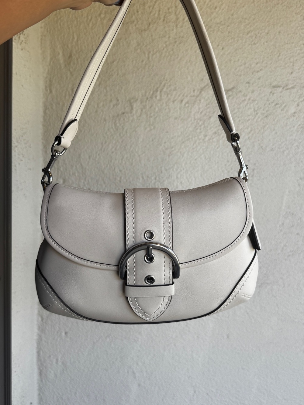 Coach Chalk Soho Leather Shoulder Bag with Buckle Detail LNC